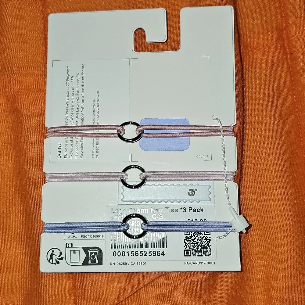 Lululemon Logo Charm Hair Ties!! 3 Pack! Nwts! PKHZ/PNKO/LFRS!!
